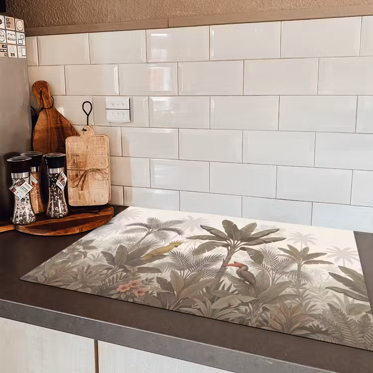 Vogel - Jungle - Tropisch - Illustratie - Groen Inductie beschermer vinyl 3mm klein -sfeer3