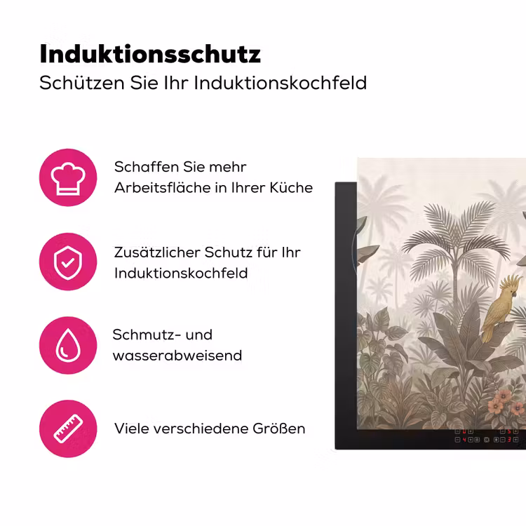 Vogel - Jungle - Tropisch - Illustratie - Groen Inductie beschermer vinyl 3mm klein -zzzzzzz-lf-ups