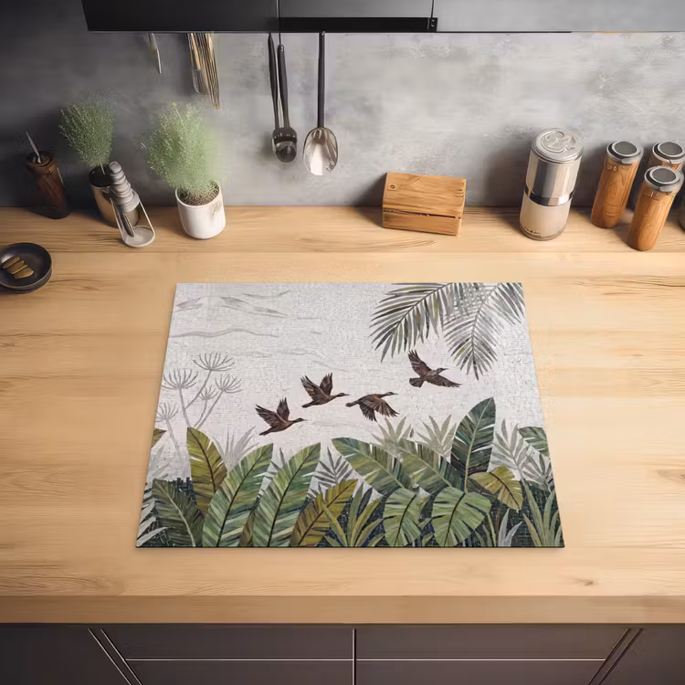 Vogel - Vliegend - Tropisch - Mozaïek - Groen Inductie beschermer vinyl 3mm middel -sfeer5