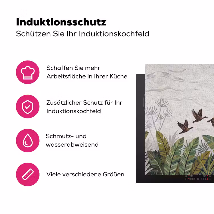 Vogel - Vliegend - Tropisch - Mozaïek - Groen Inductie beschermer vinyl 3mm middel -zzzzzzz-lf-ups