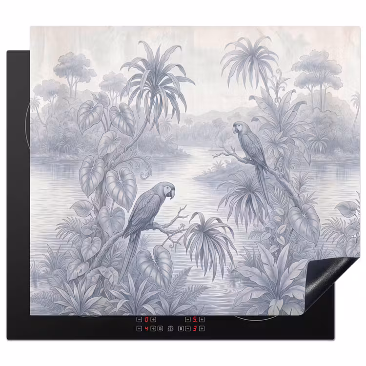 Vogel - Rivier - Tropisch - Illustratie - Blauw Inductie beschermer vinyl 3mm middel -3d
