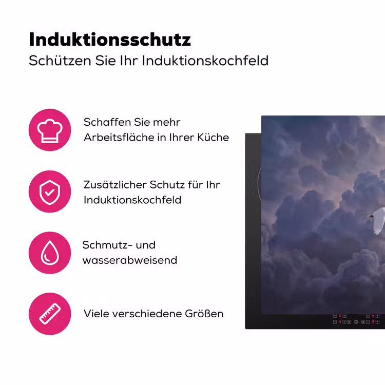 Vogel - Vliegend - Natuur - Wit - Wolken Inductie beschermer vinyl 3mm klein -zzzzzzz-lf-ups