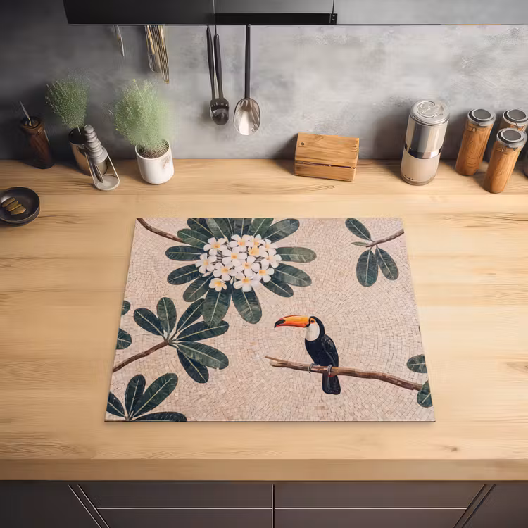 Vogel - Mozaïek - Tropisch - Natuur - Kleurrijk Inductie beschermer vinyl 3mm middel -sfeer5