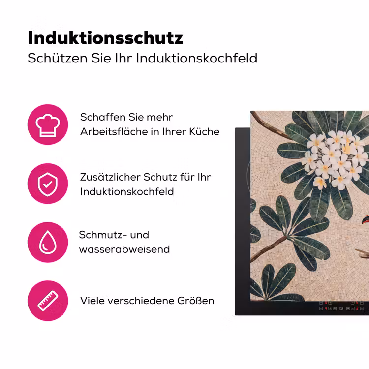 Vogel - Mozaïek - Tropisch - Natuur - Kleurrijk Inductie beschermer vinyl 3mm middel -zzzzzzz-lf-ups