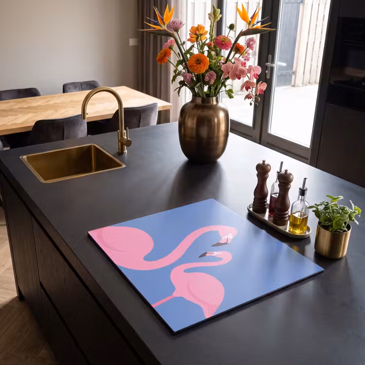 Vogel - Paar - Dieren - Modern - Roze Inductie beschermer vinyl 3mm middel -sfeer5