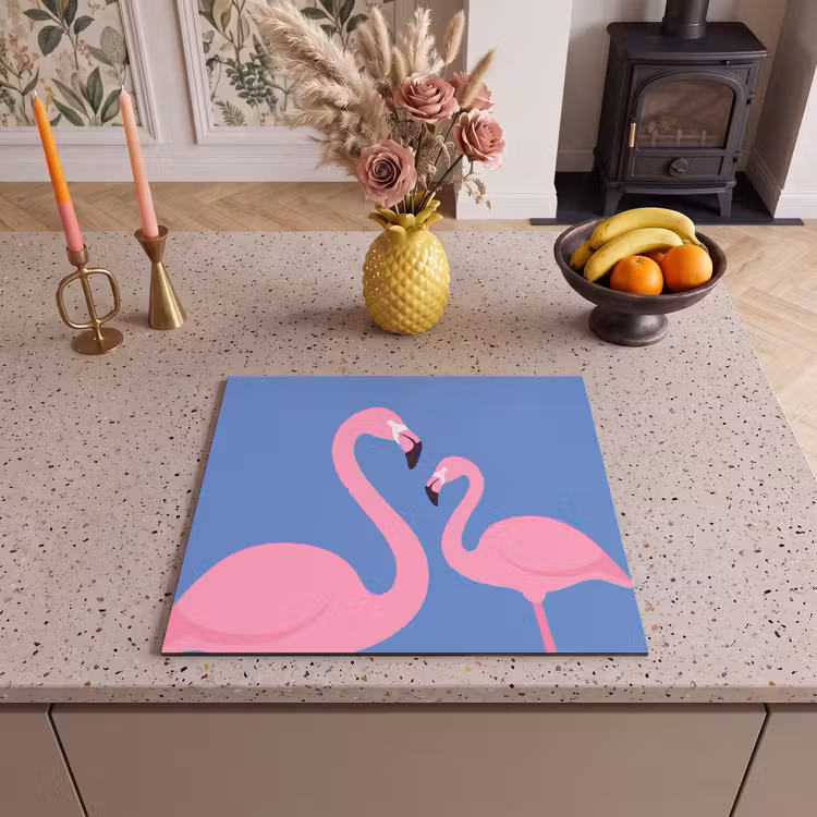 Vogel - Paar - Dieren - Modern - Roze Inductie beschermer vinyl 3mm middel -sfeer3