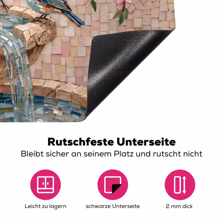 Vogel - fontein - mozaiek - kleurrijk - dieren Inductie beschermer vinyl 3mm middel -zzzzzzz-lf-onderkant