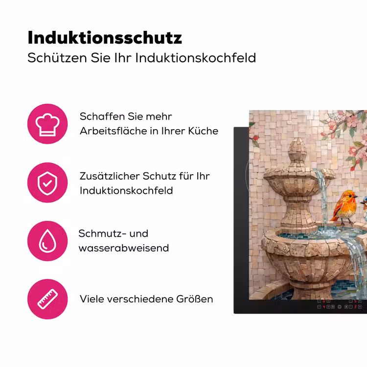 Vogel - fontein - mozaiek - kleurrijk - dieren Inductie beschermer vinyl 3mm middel -zzzzzzz-lf-ups