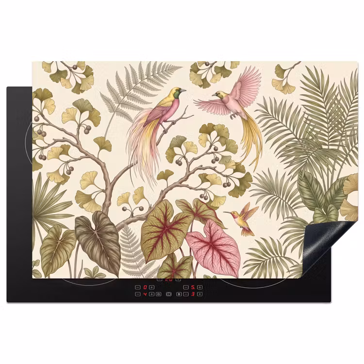 Vogels - Tropisch - Botanisch - Roze Inductie beschermer vinyl 3mm klein -3d