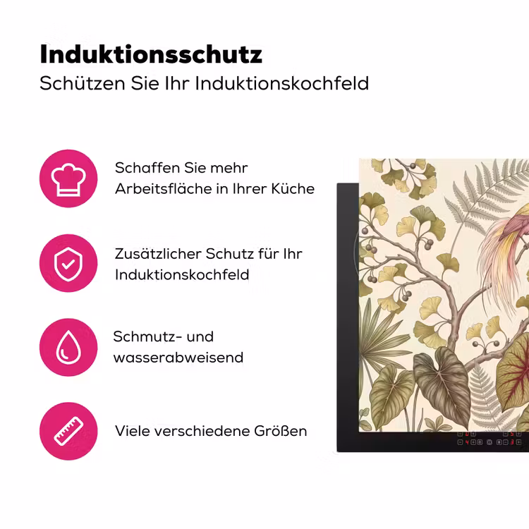 Vogels - Tropisch - Botanisch - Roze Inductie beschermer vinyl 3mm klein -zzzzzzz-lf-ups