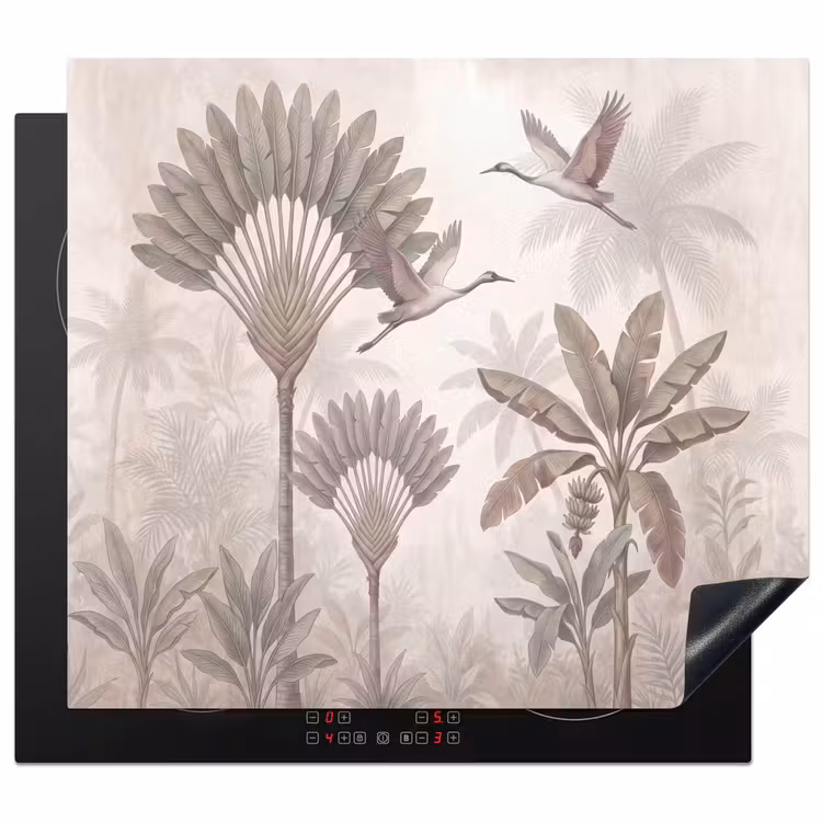Vogel - Tropisch - Jungle - Natuur - Beige Inductie beschermer vinyl 3mm middel -3d