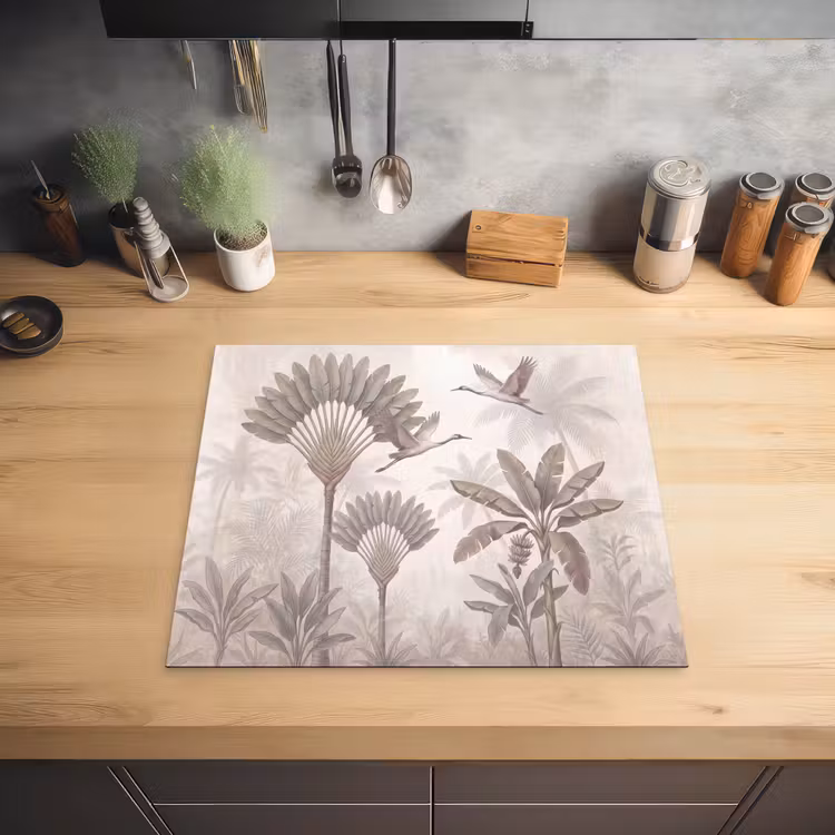 Vogel - Tropisch - Jungle - Natuur - Beige Inductie beschermer vinyl 3mm middel -sfeer5