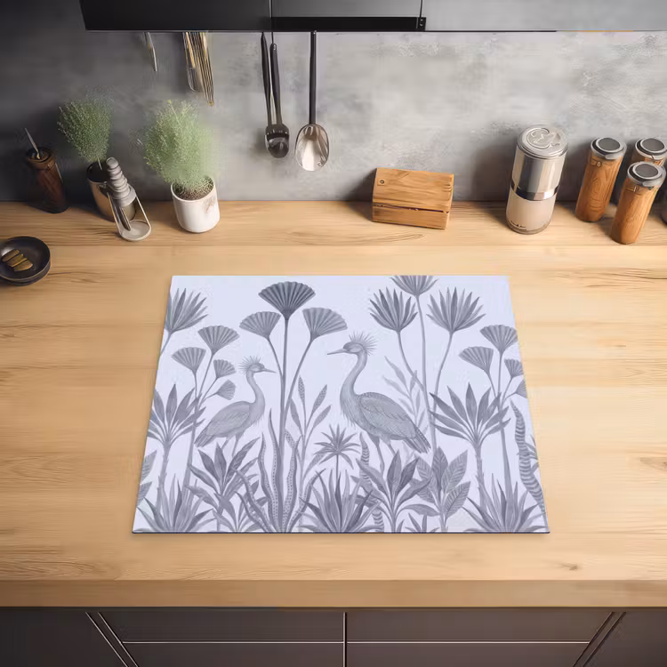 Vogel - Tropisch - Illustratie - Blauwgrijs - Natuur Inductie beschermer vinyl 3mm middel -sfeer5