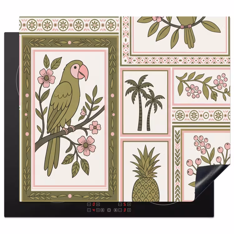 Vogel - Tropisch - Patroon - Decoratief - Groen Inductie beschermer vinyl 3mm middel -3d
