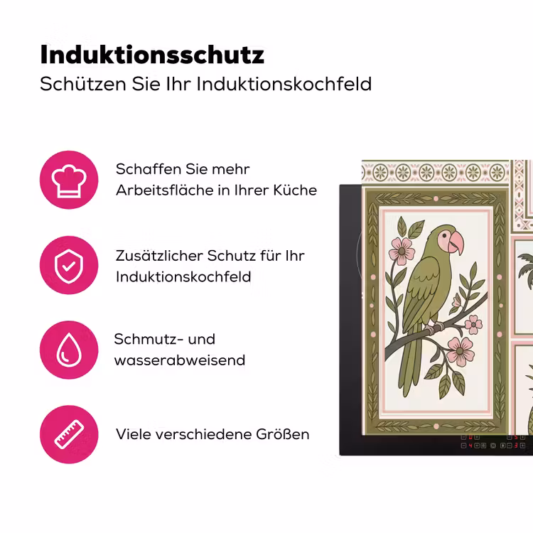 Vogel - Tropisch - Patroon - Decoratief - Groen Inductie beschermer vinyl 3mm middel -zzzzzzz-lf-ups