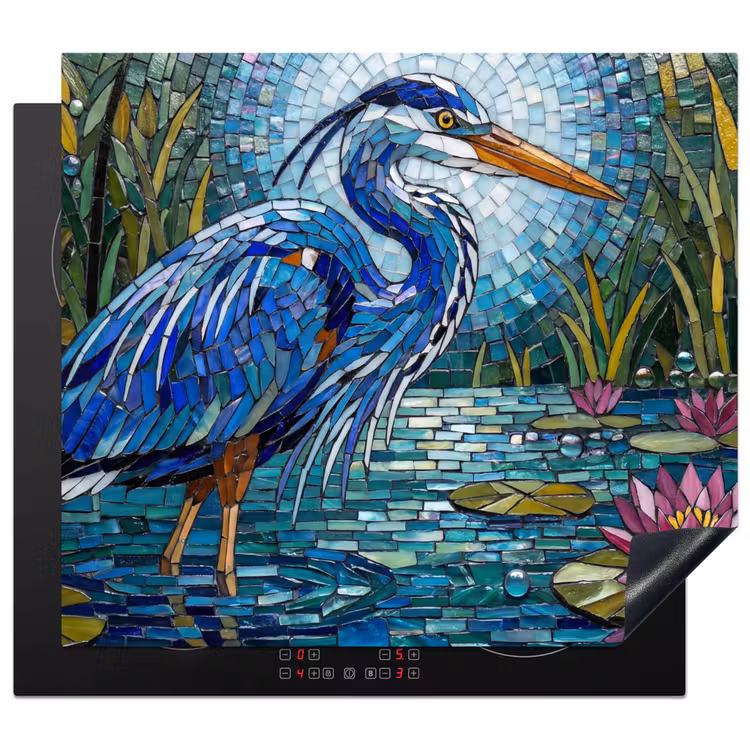 Vogel - Water - Natuur - Abstract - Blauw Inductie beschermer vinyl 3mm middel -3d