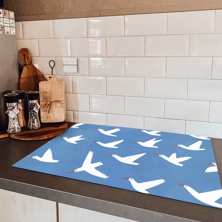 Vogels - Wit - Patroon Inductie beschermer vinyl 3mm klein -sfeer3