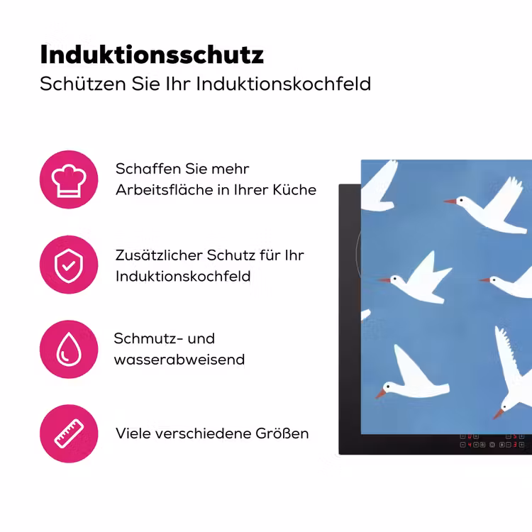 Vogels - Wit - Patroon Inductie beschermer vinyl 3mm klein -zzzzzzz-lf-ups