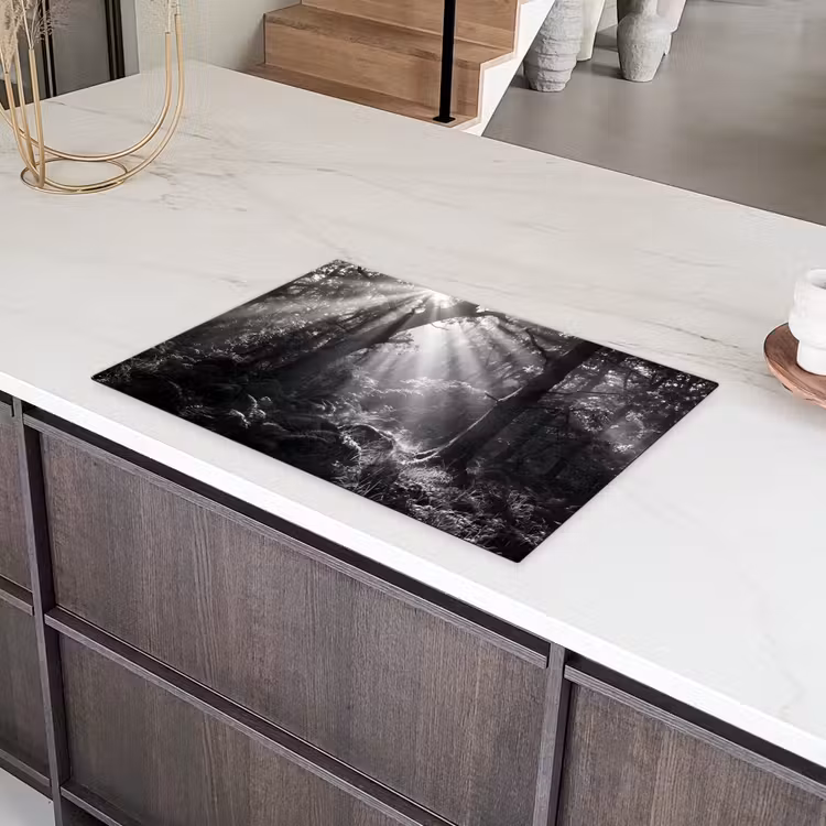 Bos - Lichtstralen - Natuur - Zwart-wit Inductie beschermer vinyl 3mm klein -sfeer8