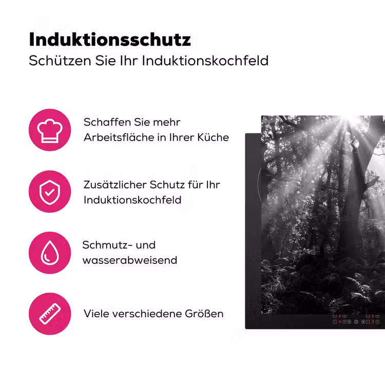 Bos - Lichtstralen - Natuur - Zwart-wit Inductie beschermer vinyl 3mm klein -zzzzzzz-lf-ups