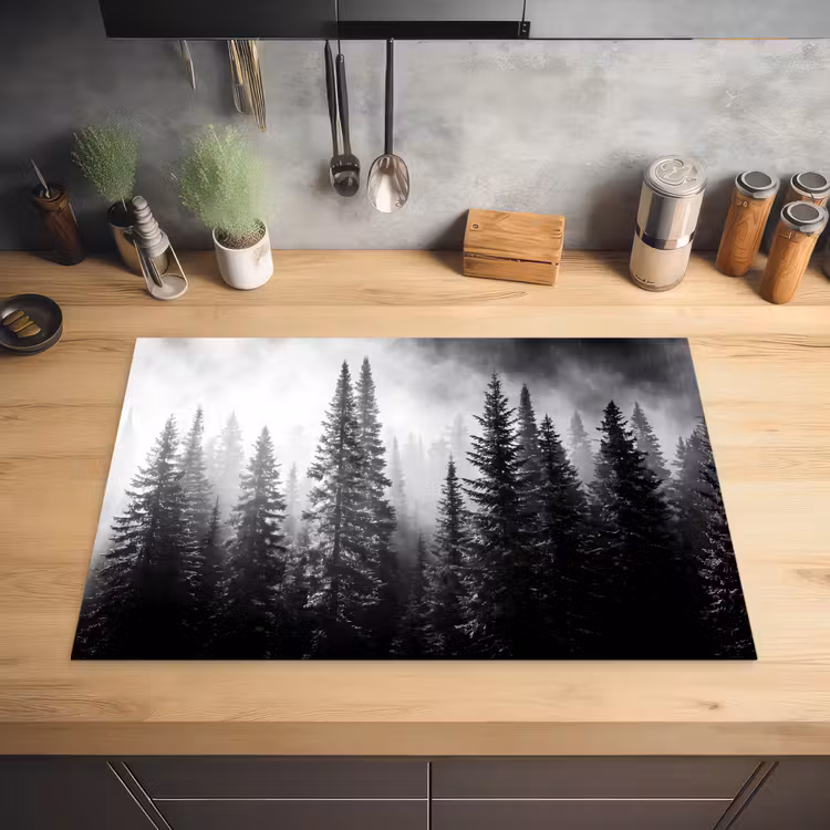 Bos - Mist - Winter - Monochroom - Natuur Inductie beschermer vinyl 3mm klein -sfeer5