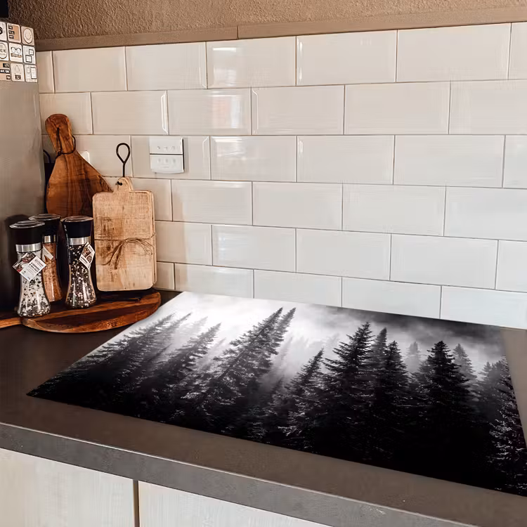 Bos - Mist - Winter - Monochroom - Natuur Inductie beschermer vinyl 3mm klein -sfeer3
