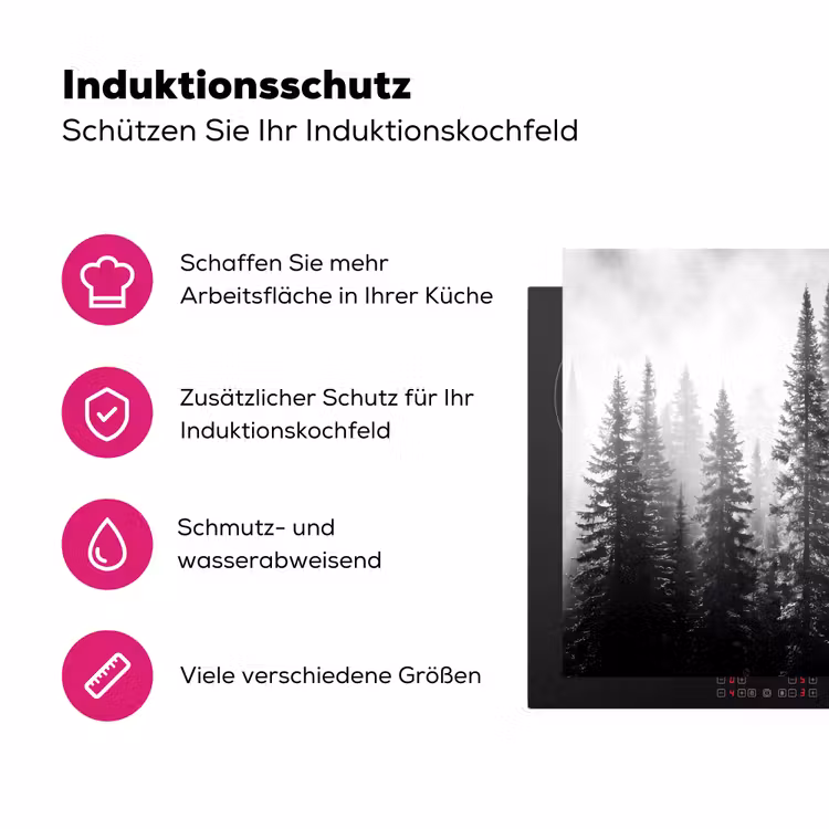 Bos - Mist - Winter - Monochroom - Natuur Inductie beschermer vinyl 3mm klein -zzzzzzz-lf-ups
