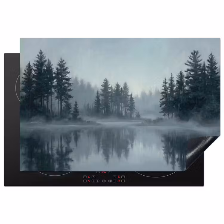 Bos - Meer - Mist - Natuur - Grijs Inductie beschermer vinyl 3mm klein -3d
