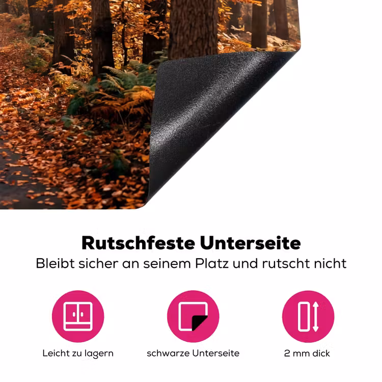 Bospad - Herfstbos - Bladeren - Oranje - Nostalgisch Inductie beschermer vinyl 3mm klein -zzzzzzz-lf-onderkant