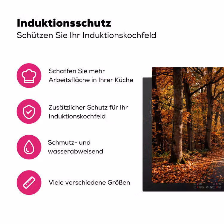 Bospad - Herfstbos - Bladeren - Oranje - Nostalgisch Inductie beschermer vinyl 3mm klein -zzzzzzz-lf-ups