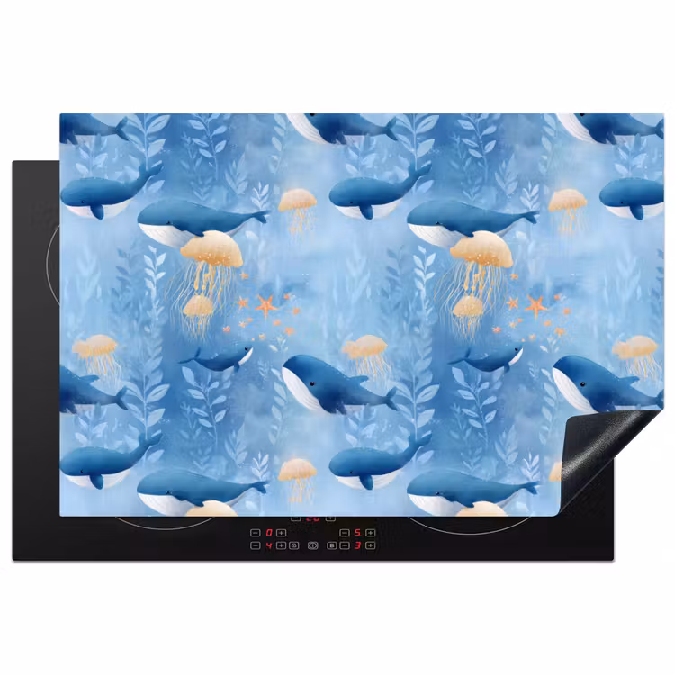 Walvissen - Oceaan - Blauw Inductie beschermer vinyl 3mm klein 276 -3d