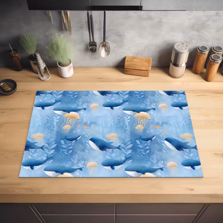 Walvissen - Oceaan - Blauw Inductie beschermer vinyl 3mm klein 276 -sfeer5