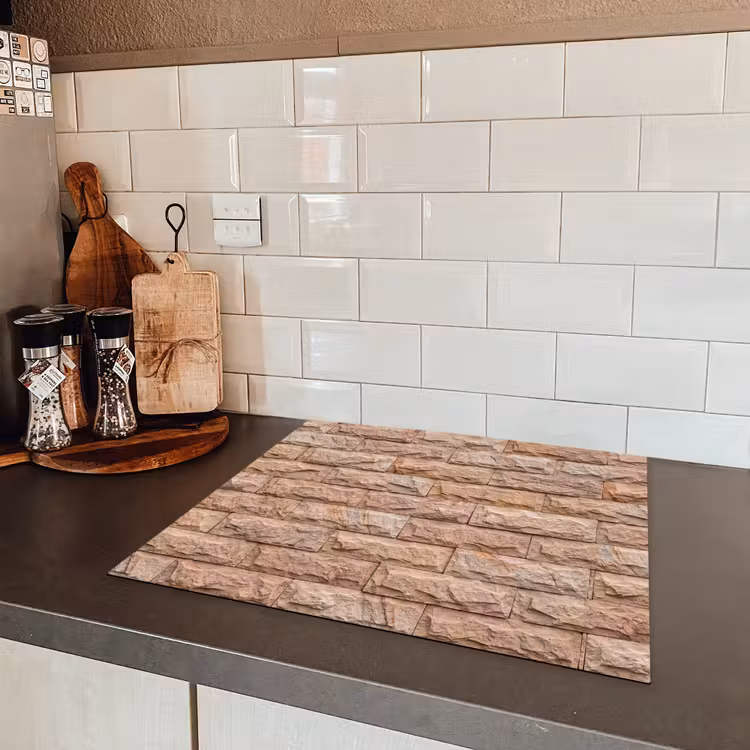 Muur - Steen - Ruw - Textuur - Beige Inductie beschermer vinyl 3mm middel -sfeer3