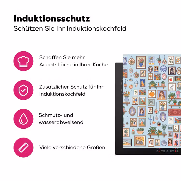 Wanddecoratie - Collectie - Huis - Illustratief - Kleurrijk Inductie beschermer vinyl 3mm klein -zzzzzzz-lf-ups