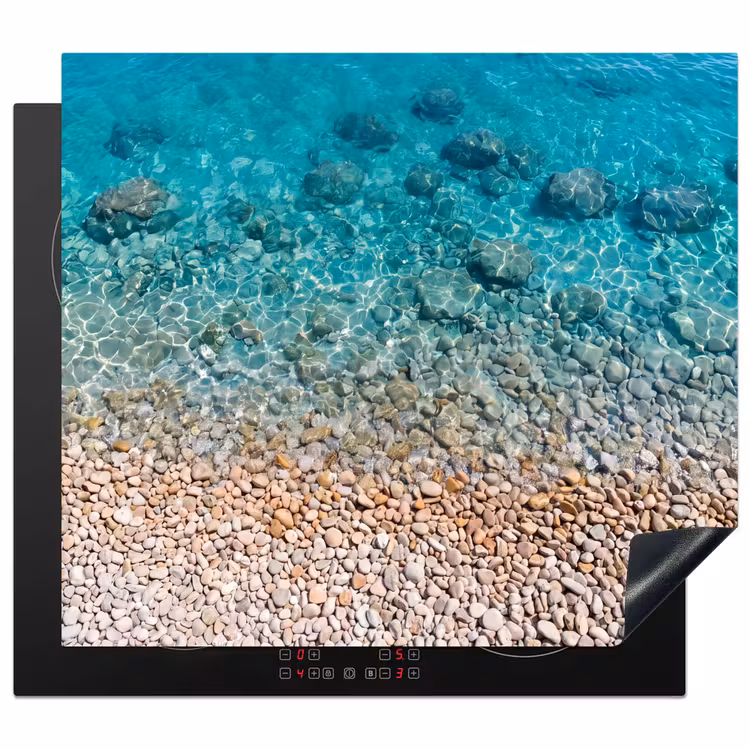 Water - Kiezels - Natuur - Levendig - Turkoois Inductie beschermer vinyl 3mm middel -3d