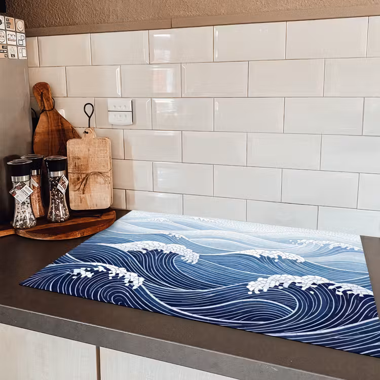 Water - Mozaïek - Landschap - Modern - Blauw Inductie beschermer vinyl 3mm klein -sfeer3