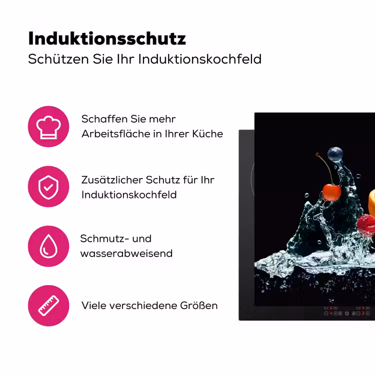 Water - Fruit - Sinaasappel - Aardbei - Kers - Zwart Inductie beschermer vinyl 3mm klein -zzzzzzz-lf-ups