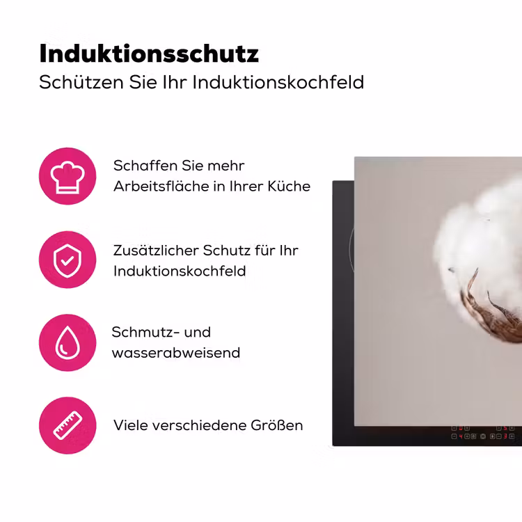 Katoenbol - Minimalistisch - Wit Inductie beschermer vinyl 3mm klein -zzzzzzz-lf-ups
