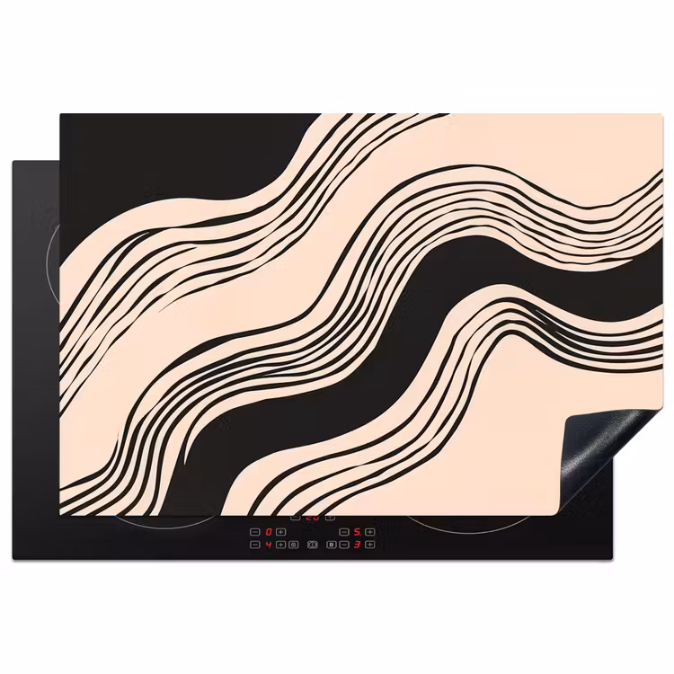 Golven - Zwart - Zandkleur Inductie beschermer vinyl 3mm klein -3d