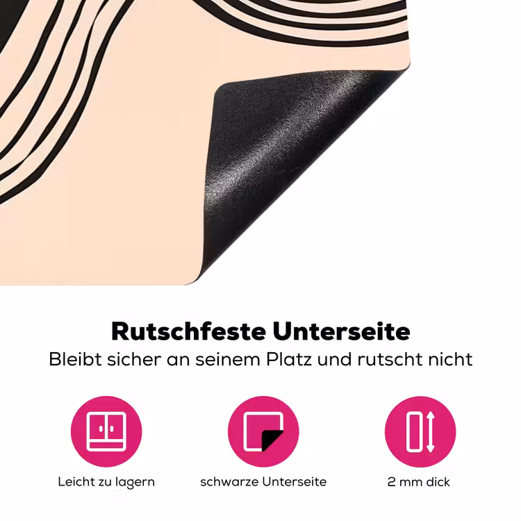Golven - Zwart - Zandkleur Inductie beschermer vinyl 3mm klein -zzzzzzz-lf-onderkant
