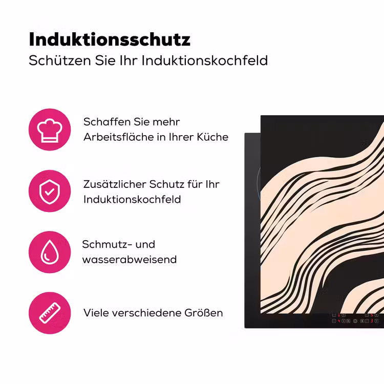Golven - Zwart - Zandkleur Inductie beschermer vinyl 3mm klein -zzzzzzz-lf-ups
