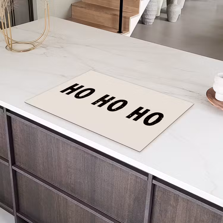 Kerstmis - Ho ho ho - Spreuken - Beige - Kerstman Inductie beschermer vinyl 3mm klein -sfeer8