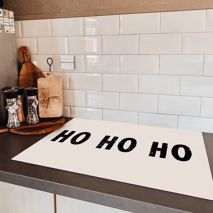 Kerstmis - Ho ho ho - Spreuken - Beige - Kerstman Inductie beschermer vinyl 3mm klein -sfeer3