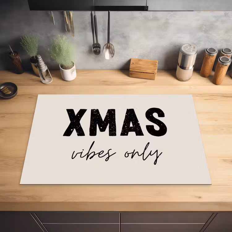 Kerst - Spreuk - xmas vibes only - Beige Inductie beschermer vinyl 3mm klein -sfeer5