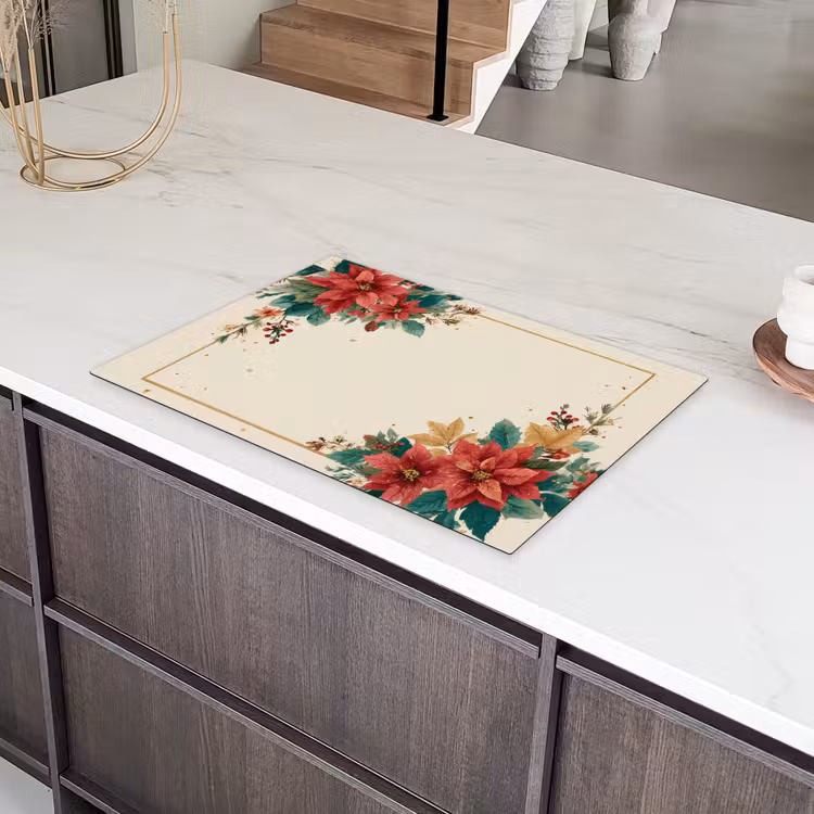 Kerst - Poinsettia - Omlijsting - Kleurrijk Inductie beschermer vinyl 3mm klein -sfeer8