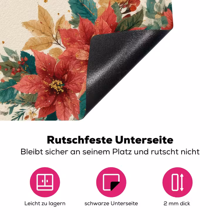 Kerst - Poinsettia - Omlijsting - Kleurrijk Inductie beschermer vinyl 3mm klein -zzzzzzz-lf-onderkant