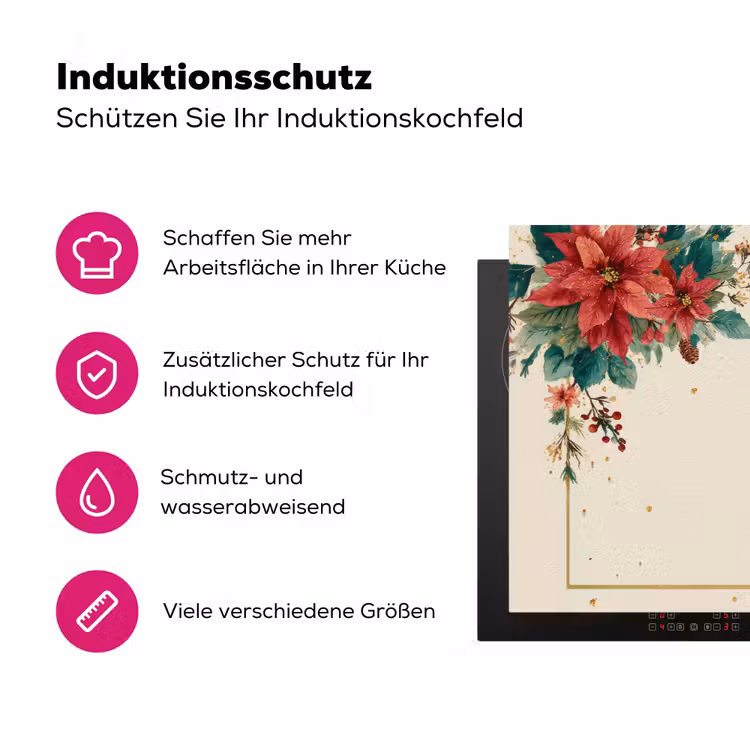 Kerst - Poinsettia - Omlijsting - Kleurrijk Inductie beschermer vinyl 3mm klein -zzzzzzz-lf-ups