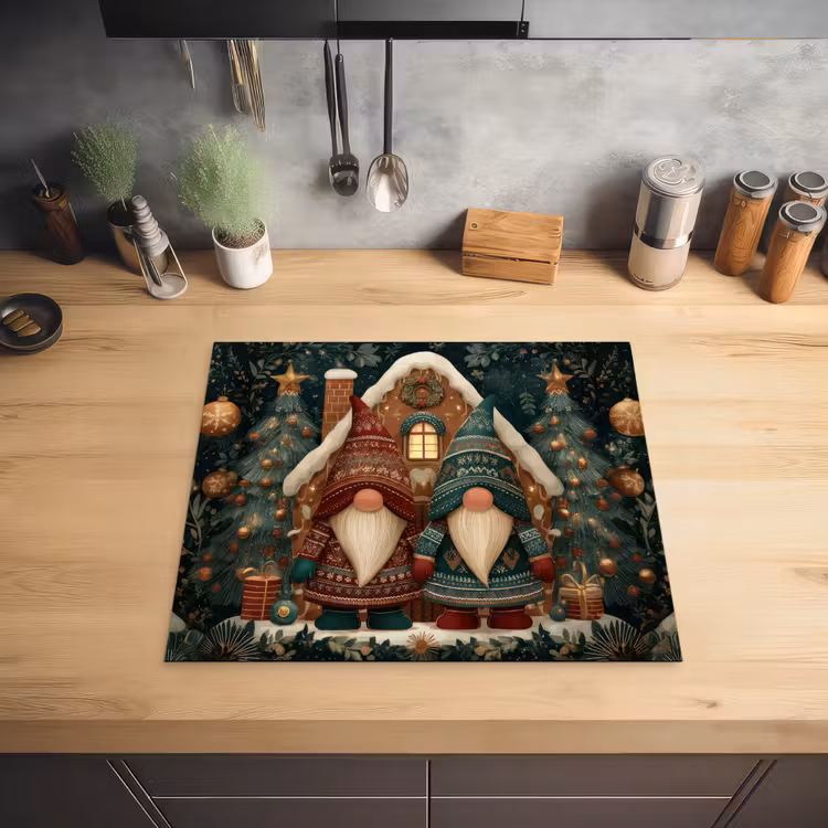 Kerst - Gnomen - Peperkoekhuisje - Rood - Groen Inductie beschermer vinyl 3mm middel -sfeer5