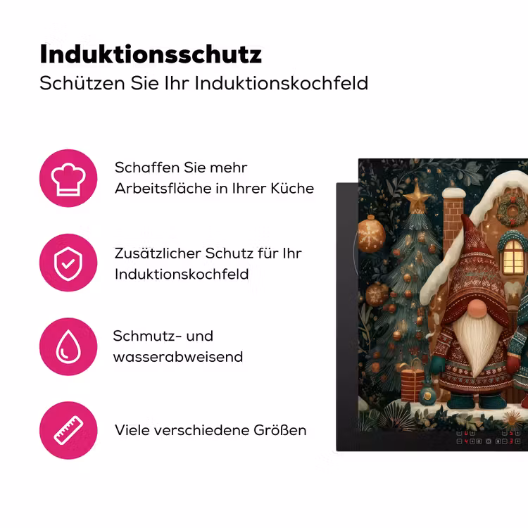 Kerst - Gnomen - Peperkoekhuisje - Rood - Groen Inductie beschermer vinyl 3mm middel -zzzzzzz-lf-ups