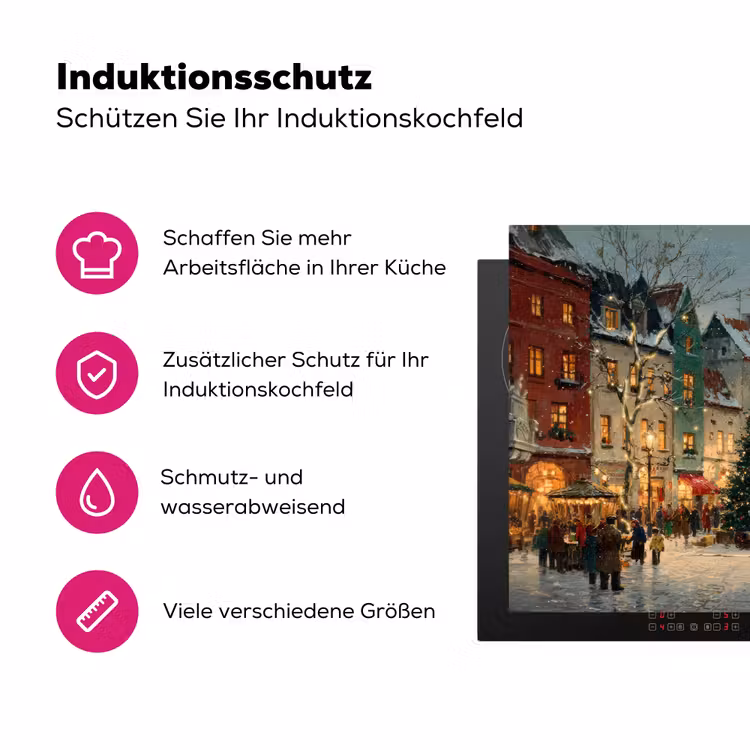 Kerstsfeer - Stadsplein - Kleurrijk Inductie beschermer vinyl 3mm klein -zzzzzzz-lf-ups